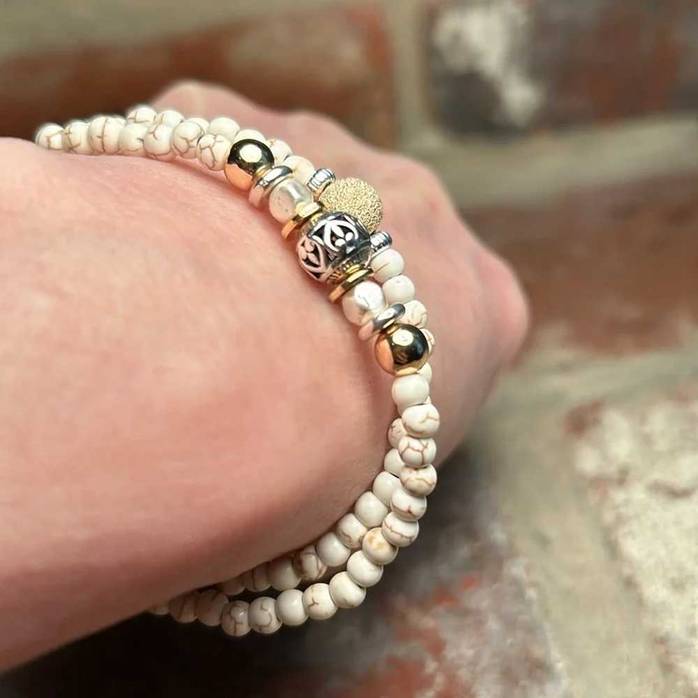 Howlite Anklet & Bracelets with 14k Gold Filled Beads - Picture 7 of 11
